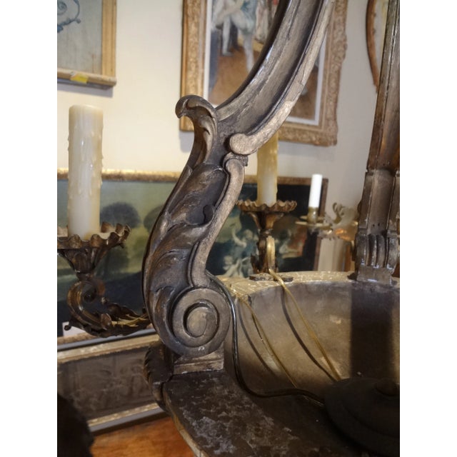 Mid 20th Century French Iron and Carved Wood Chandelier For Sale - Image 5 of 11