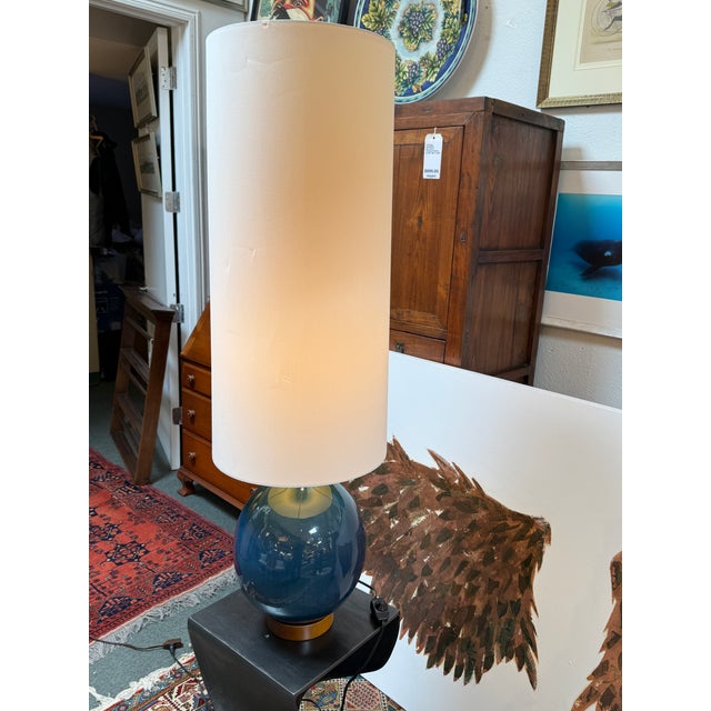 2000 - 2009 West Elm Ceramic Table Lamp With Elongated Lamp Shade For Sale - Image 5 of 12