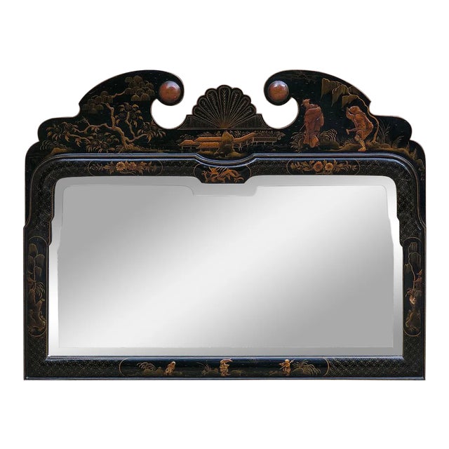 Antique French Chinoiserie Hand-Painted Beveled Mirror For Sale