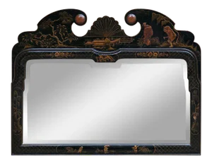 Antique French Chinoiserie Hand-Painted Beveled Mirror