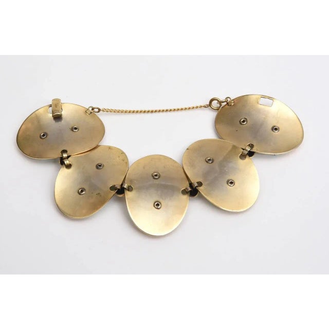 Vintage Elsa Schiaparelli Faux Turquoise, Gold Metal and Rhinestone Cluster Bracelet, 1950's For Sale - Image 9 of 10