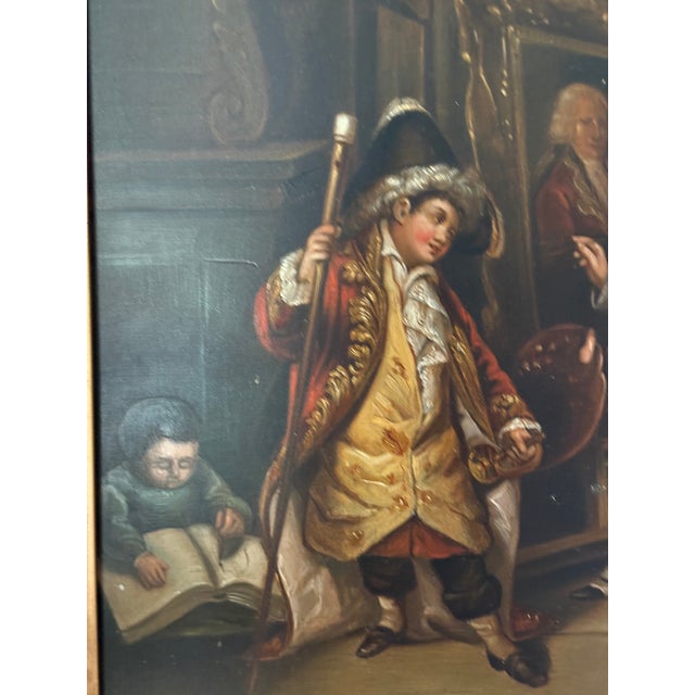 Mid 20th Century Framed Oil on Board "Boy Painting a Portrait", Mid-20th Century For Sale - Image 5 of 6