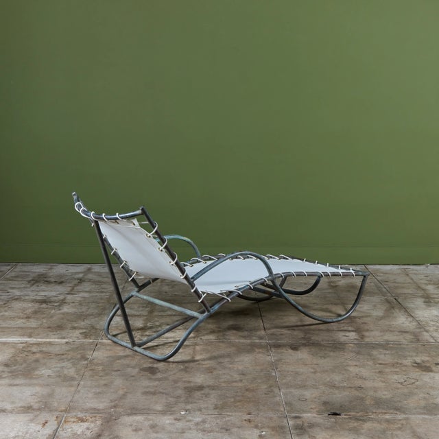Metal Early Walter Lamb Bronze & Canvas Patio Chaise Lounge For Sale - Image 7 of 18