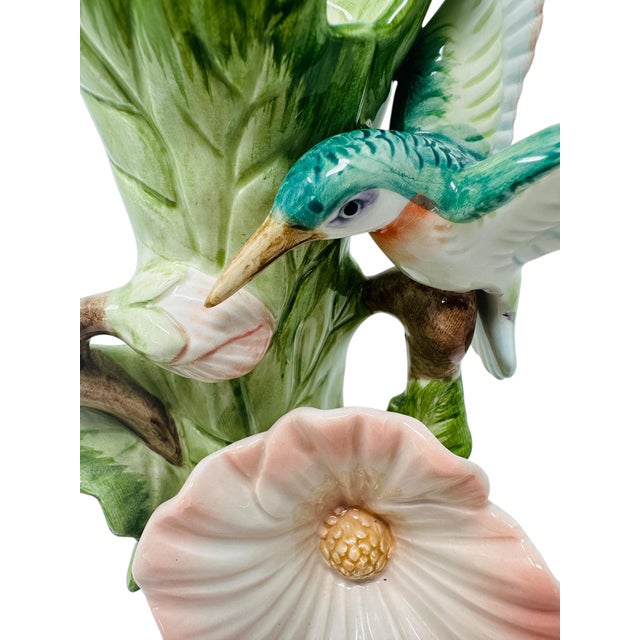 Vintage Fitz and Floyd Hummingbird Hibiscus Flower Vase, 1987 F&f Hand Painted Porcelain For Sale In Tampa - Image 6 of 11