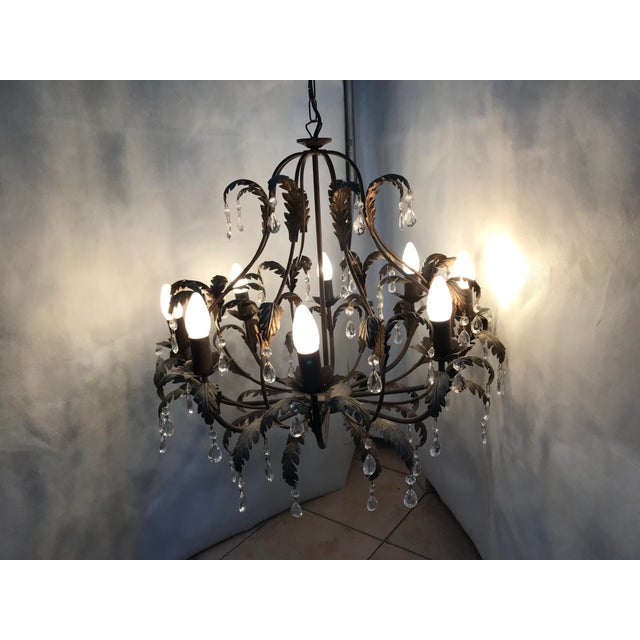 Metal and Crystal Chandelier, 1970s For Sale - Image 12 of 18