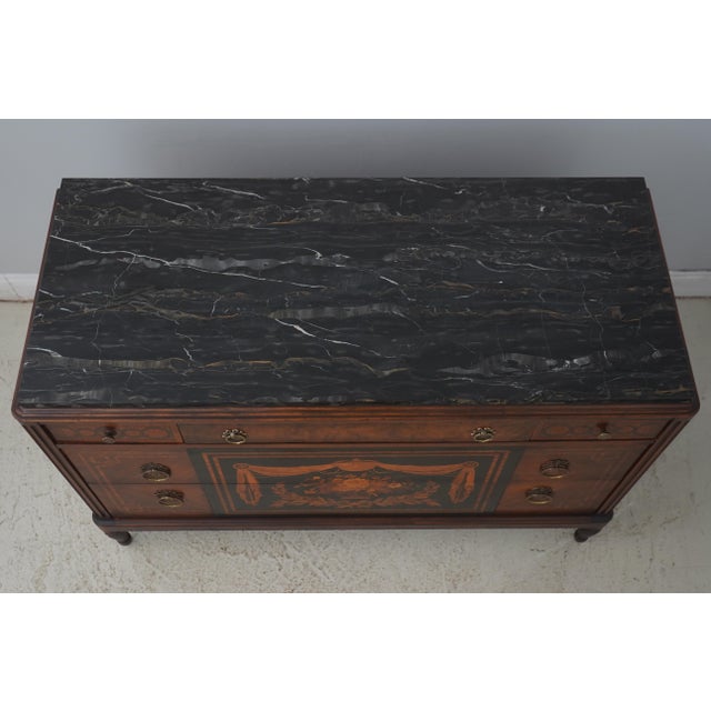 Brown Vintage Neoclassical Marble Top Inlaid Dresser For Sale - Image 8 of 18