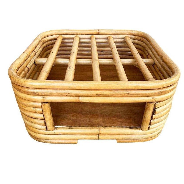 Mid-Century Modern 1950s Restored Stacked Rattan Footrest Ottoman With Cubby Space, Pair For Sale - Image 3 of 6