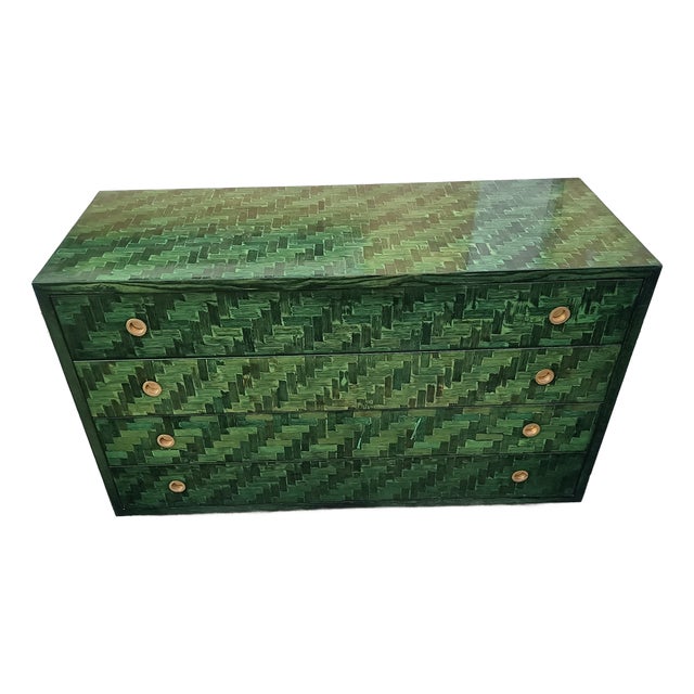 Dresser in Green Stained Bamboo with 4 Drawers & Brass Details from Dal Vera Conegliano, 1960s For Sale