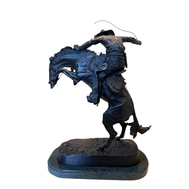 Figurative Frederic Remington “The Bronco Buster” Bronze Sculpture on Marble Base, 25.5” H For Sale - Image 3 of 9