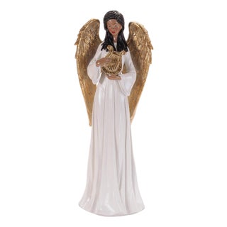 Angel Figurine with Harp andGold Wings For Sale