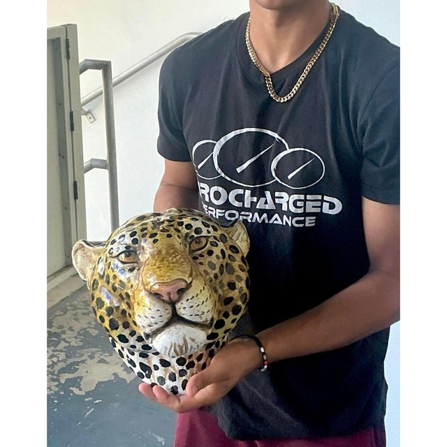 Vintage Boho Glazed Ceramic Leopard Wall Hanging For Sale - Image 9 of 10