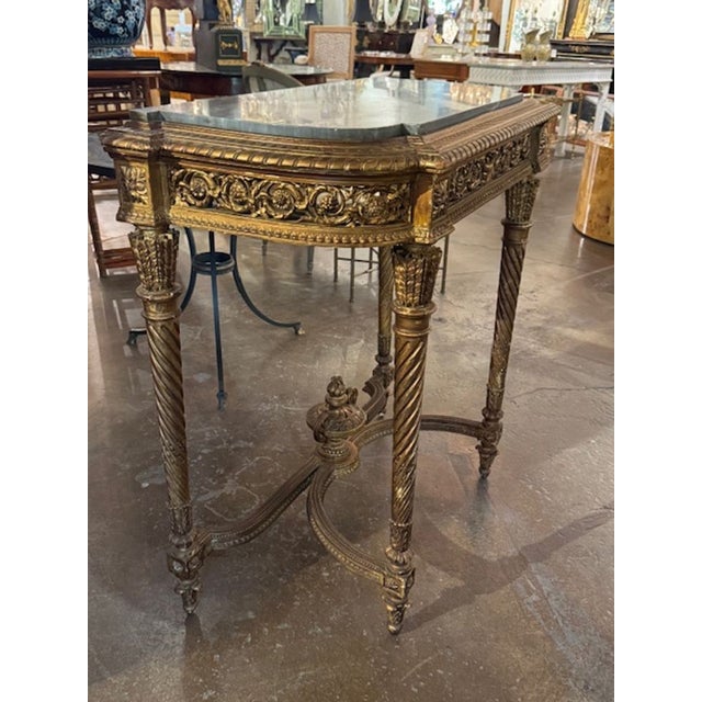 19th Century Louis XVI Carved and Giltwood Console With Marble Top For Sale - Image 9 of 9