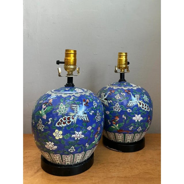 Vintage Floral Ceramic Table Lamps - Pair For Sale In West Palm - Image 6 of 12