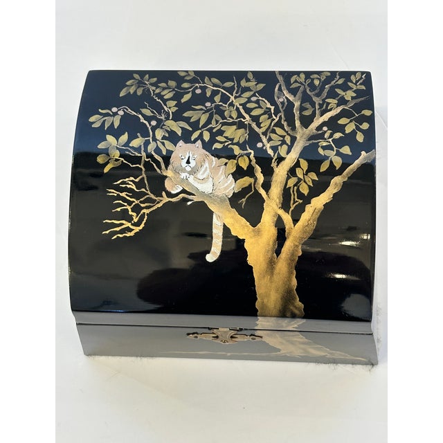 Black One of a Kind Hand Painted Decorative Box For Sale - Image 8 of 14