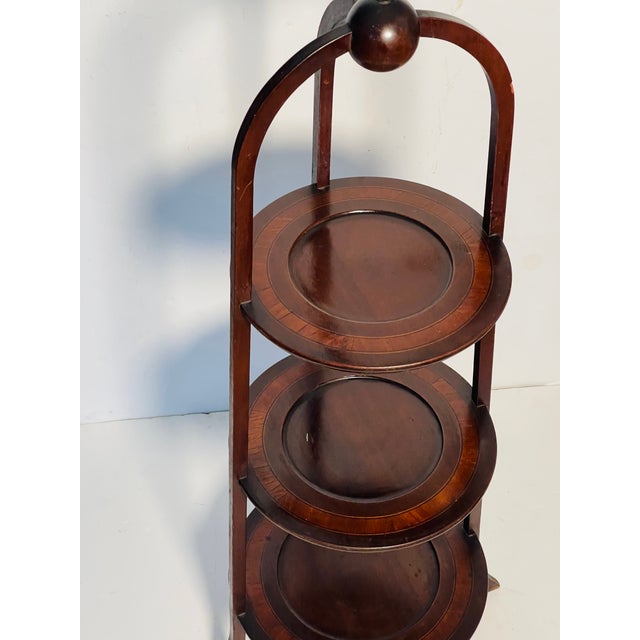 Antique Plate or Plant 3 Tiered Stand With Inlay For Sale - Image 4 of 5