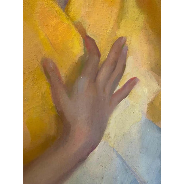 Acrylic Modern Portrait of Lady in Yellow Kimono For Sale - Image 4 of 8