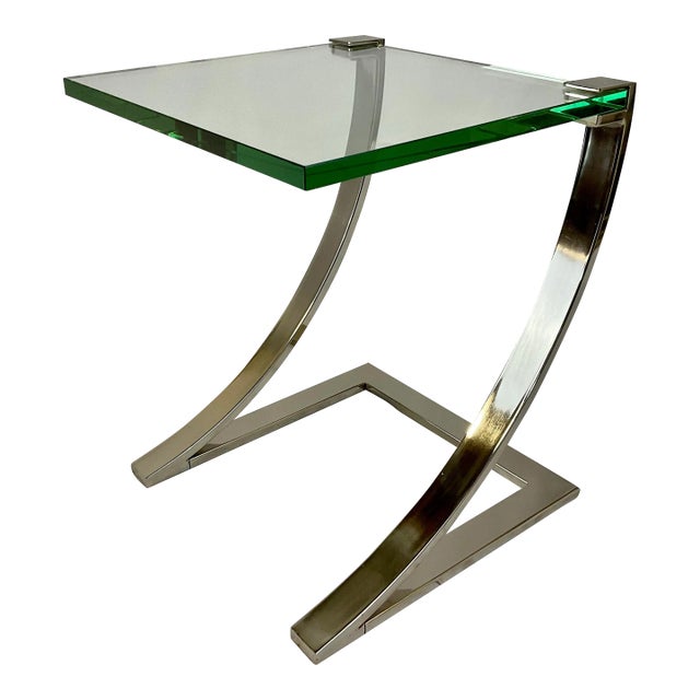 1980s Contemporary Modern Floating Top Side Table With Chrome ZBase