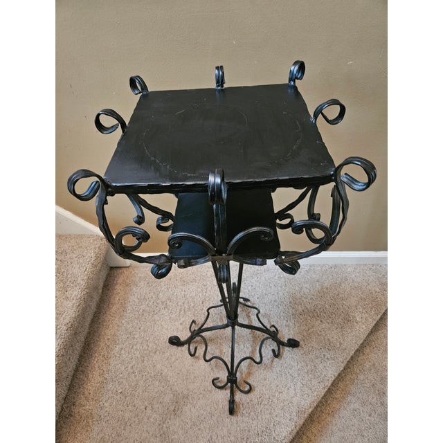 Late 20th Century Vintage Mid-Century Ornamental T Iron Plant Stand For Sale - Image 5 of 9
