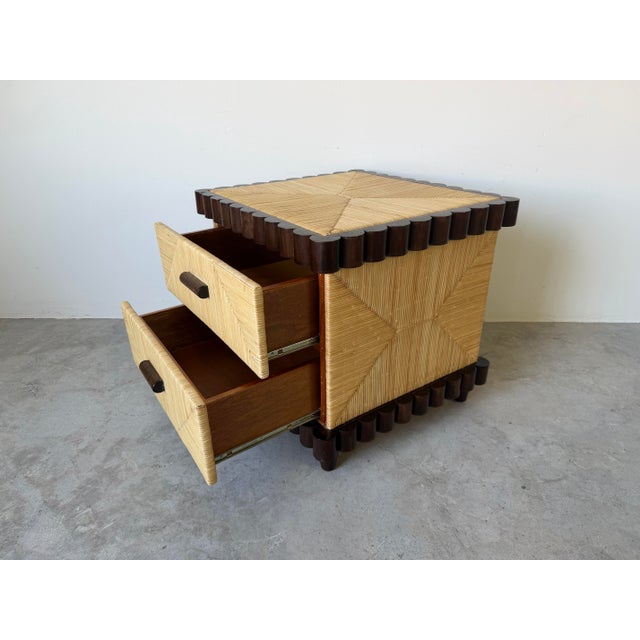 John Hutton for Donghia Scallop Mahogany & Rush Cane Nightstand For Sale In Miami - Image 6 of 12