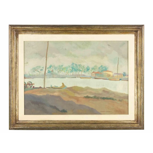 Mid-Century Modern Carlo D'Aloisio da Vasto, Grey of the River, Mid-20th-Century, Oil on Canvas For Sale - Image 3 of 5