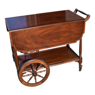Henkel Harris Banded Mahogany Drop Leaf Tea Cart For Sale