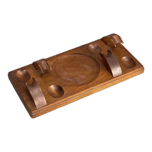 Vintage Mid-Century Modern Stained Oak 4 Pipe Rest Stand Felt Bottom Smoking Tobacco Holder