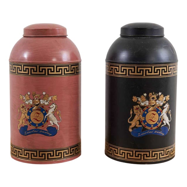 Vintage Decorated Metal Containers from Zanolini, Set of 2 For Sale