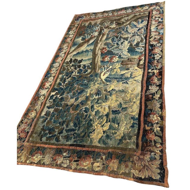 18th Century Franco-Flemish Verdure Tapestry With Bird in Flowering Landscape For Sale In Los Angeles - Image 6 of 11