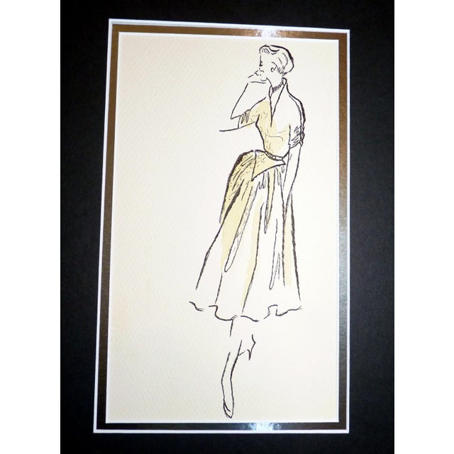 Hollywood Regency Set of 3 Original 1950s Fashion Production Sketches With Designer Notes Matted 11" X 14" For Sale - Image 3 of 6