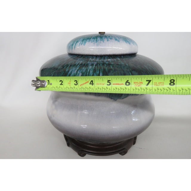 Tony Evans Raku Pottery Lidded Jar Drip Glaze Finish With Wood Display 4840b For Sale - Image 11 of 18