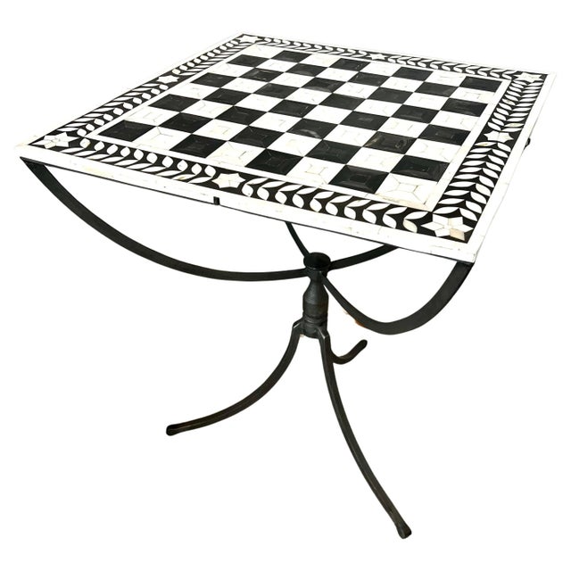 Metal Pewter Gueridon Table with Inlay Tessellated Bone Top For Sale - Image 7 of 11