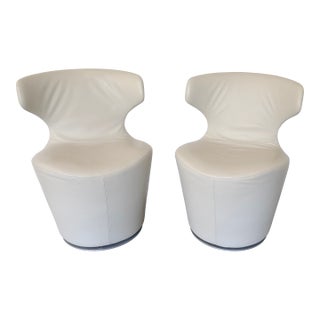 Pair of B&b Italia Mini Papilio Beige Leather Swivel Chairs For Sale