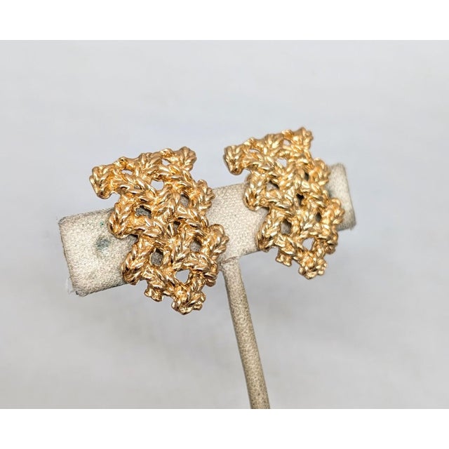 Mid-Century Modern Vintage 1960s Signed Napier Goldtone Lattice Clip Earrings - 2 Pieces For Sale - Image 3 of 7