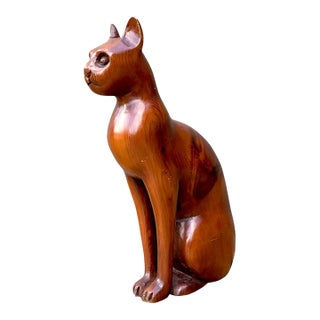 Vintage Carved Wood Cat For Sale