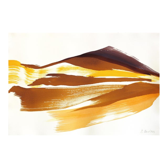 Golden Hour Landscape 2 - Original Expressionist Landscape Ink Painting on French Linen Paper by Bettina Mauel For Sale