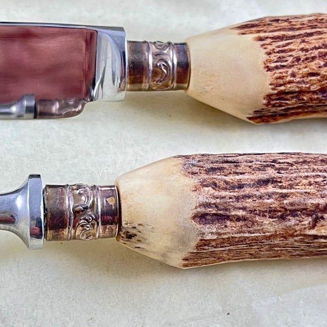 Sheffield Samuel Peace English Stag Antler Handled Knives & Forks, 10 Piece Set For Sale - Image 4 of 6