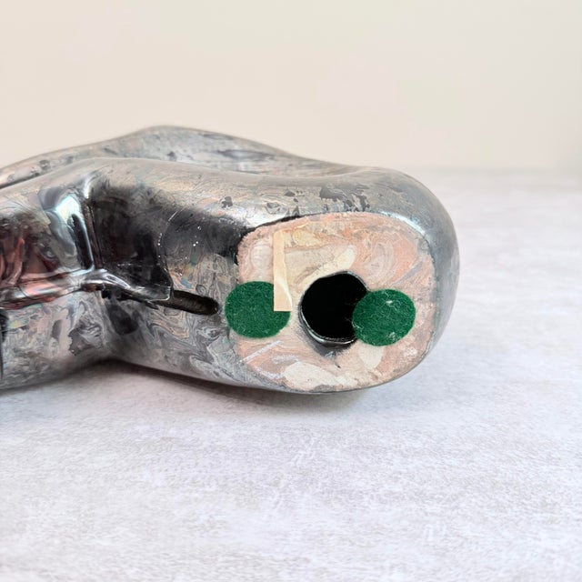 Ceramic Haeger Postmodern Abstract Sculpture, Marbled Black & Silver Interlocking Figures For Sale - Image 7 of 8