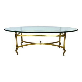 Neoclassical Brass Oval Glass Top Coffee Table, Late 20th C. For Sale