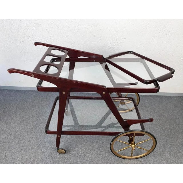Gold Mid-Century Italian Wood Bar Cart by Cesare Lacca, 1950s For Sale - Image 8 of 18
