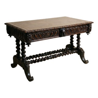 Antique English Jacobean Revival Carved Oak Library Writing Table by Hobbs & Co. London For Sale