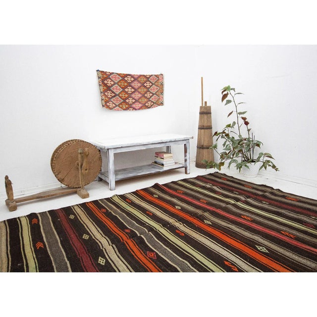 Orange & Brown Vintage Kilim Rug For Sale In Los Angeles - Image 6 of 7