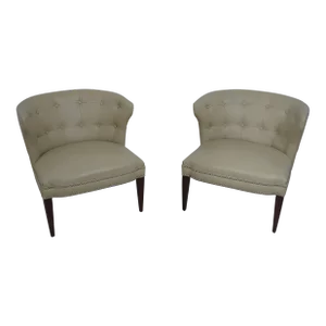 Pair Modern Design Tufted Faux Leather Occasional Chairs