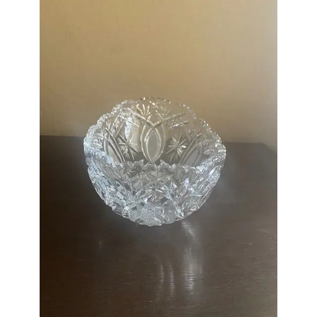 Antique, oblong cut glass fruit bowl. 5" tall X 12" wide X 7" deep. Beautiful piece in good condition. Asking $95.