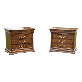 1990s Henredon French Regency "Charles X" Burl Wood Bedside Chests - A Pair For Sale