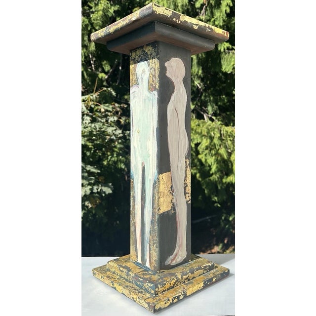 Selina Trieff Art Wood Pedestal Column Painted Figures Gold Leaf Selena For Sale - Image 18 of 18