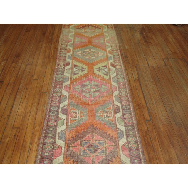 Red 20th Century Long Orange Turkish Anatolian Geometric Runner For Sale - Image 8 of 18