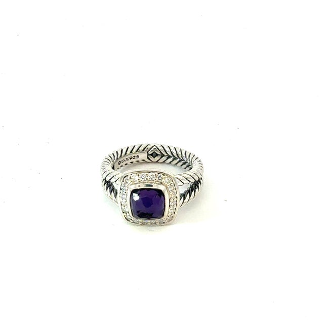 Traditional 1990s David Yurman Amethyst Black Orquid Diamond Ring Size 7.5 Silver Estate For Sale - Image 3 of 7