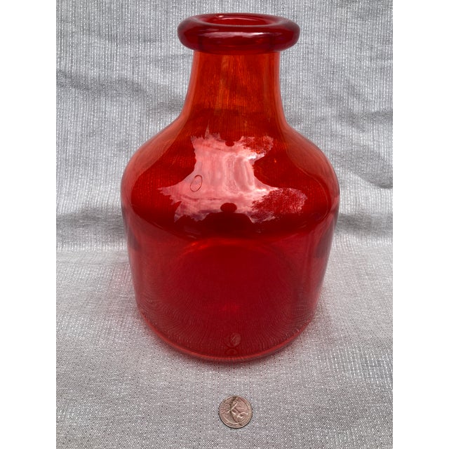 Vintage Reddish Orange Art Glass Kosta Boda Bottle For Sale - Image 11 of 14