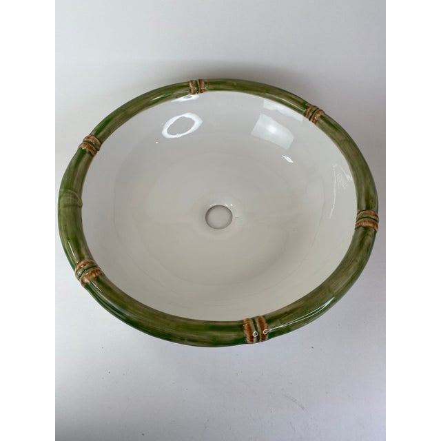 Hand Painted Ceramic Bamboo Detailed Rounded Brazilian Bathroom Sink