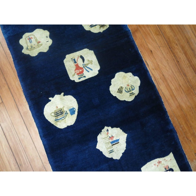 Early 20th Century Early 20th Century Midnight Blue Chinese Folk Art Throw Rug For Sale - Image 5 of 6